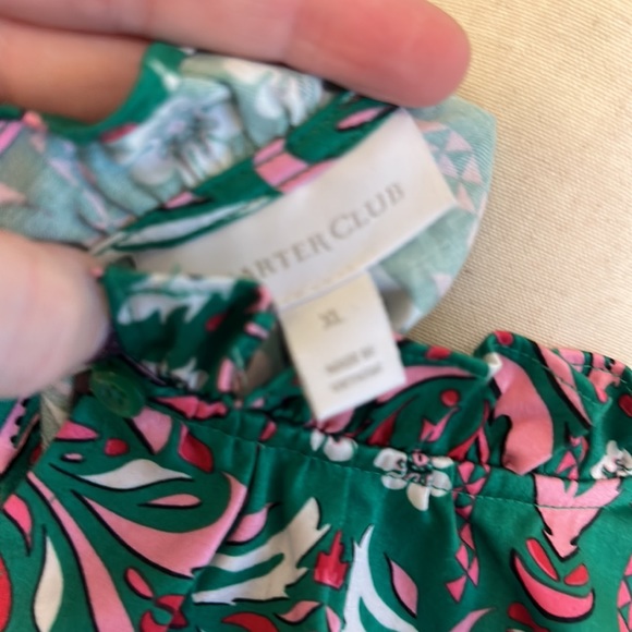 Macys ruffle sleeveless dress pink green pattern xl - Picture 7 of 8